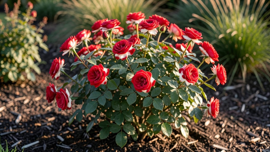 Fire and Ice Rose Bush: Dramatic Red-and-White Contrast for Season-Long Blooms
